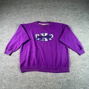 Vintage EXP Express Sweatshirt Mens XL Purple Patch Spellout Logo 90s Streetwear